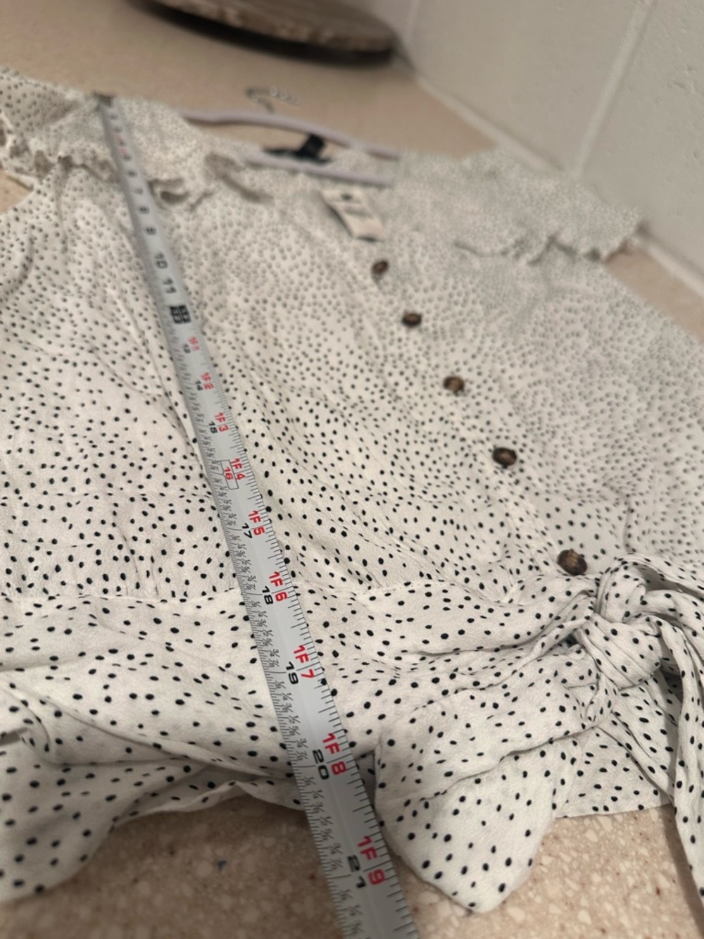 Express White Tie-Front Button Ruffle Blouse - Picture 15 of 16